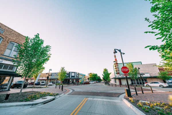 Tree-lined street in nearby downtown Garland, TX